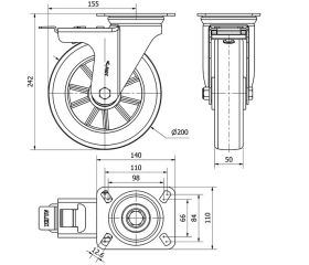 R.GIR.PLACA FRENO 10ZVFD200-AUGB ALUMINIO-POLIUR.VERDE EJE BOLAS