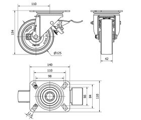 R.GIR.PLACA FRENO 10TVCFD125-PO NYLON BLANCO-POLIUR.ROJO EJE LISO