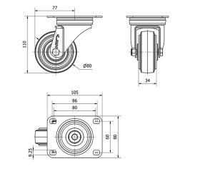 R.GIR.PLACA 10ZVL80-PGR GOMA ELASTICA GRIS EJE RODILLOS