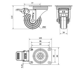 R.GIR.PLACA FRENO 10ZVLFD80-PGR GOMA ELASTICA GRIS EJE RODILLOS