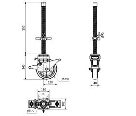 R.GIR.ESP.ROSC.M40x500 FR.50TCFD200-PO NYLON BLANCO-POLIUR.ROJO LISO
