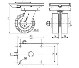 R.GIR.PLACA MEC.DIR.10HLGMD150-HUB HIERRO-POLIUR.NARANJA(DOBLE)BOLAS