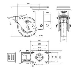 R.GIR.PLACA FRENO 10HLSBFN160-AUGB SUSPENSION POLIUR.VERDE EJE BOLAS