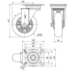 R.GIR.PLACA 10TV160-AUAB ALUMINIO-POLIUR.NARANJA EJE BOLAS BALONA