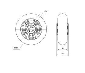 RUEDA AUAB160-20-50 NUCLEO ALUM.Y BANDA POLIUR.NARANJA BOLAS BALONA