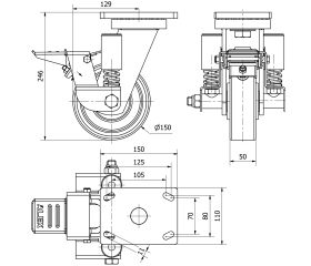 R.GIR.PLACA FR.10HLSEFN150-HUB SUSPENSION HIERRO-POLIUR.NARANJ.BOLAS