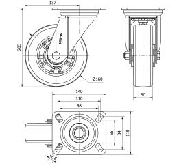 R.GIR.PLACA 4mm 10ZVR160-AUSB ALUM.-POLIUR.BLANCO"VELOC"EJE BOLAS