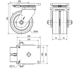 R.GIR.PLACA MEC.DIR.10HLRMD250-HUB HIERRO-POLIUR.NARANJA(DOBLE)BOLAS