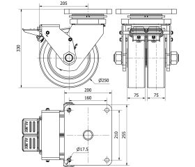 R.GIR.PLACA FRENO 10HLRFN250-HUB HIERRO-POLIUR.NARANJA(DOBLE)BOLAS