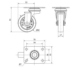 R.GIR.PLACA 10BSR60-BP PLASTICO GRIS EJE LISO