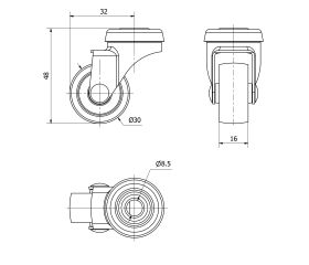 R.GIR.AGUJERO M8 21BR30-BP PLASTICO GRIS EJE LISO