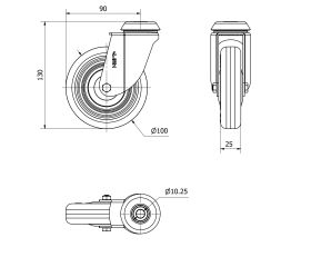 R.GIR.AGUJERO M10 20BH100CP-PLGI POLIAMIX-GOMA GRIS EJE LISO
