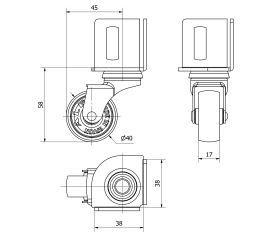 R.GIR.PLETINA ANGULAR 16BSR40-BP PLASTICO GRIS EJE LISO