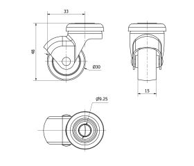 R.GIR.AGUJERO M8 21HSR30-BP PLASTICO GRIS EJE LISO