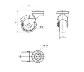 R.GIR.AGUJERO M8 21HSR40-BP PLASTICO GRIS EJE LISO