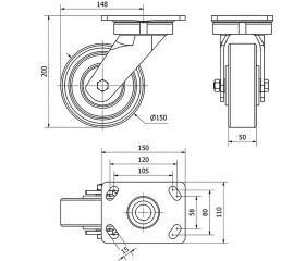 R.GIR.PLACA 10GT150-HUB HIERRO-POLIUR.NARANJA EJE BOLAS