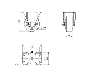 R.FIJA 17-61-100-HUB HIERRO-POLIUR.NARANJA EJE BOLAS