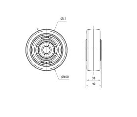 RUEDA POB100-17-40 NUCLEO NYLON BLANCO Y BANDA POLIUR.ROJO EJE BOLAS