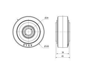 RUEDA HGB100-20-45 NUCLEO HIERRO Y BANDA GOMA NEGRA NATURAL BOLAS