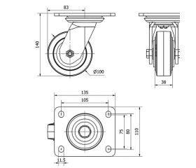 R.GIR.PLACA 10SL100-HGB HIERRO-GOMA NEGRA NATURAL EJE BOLAS
