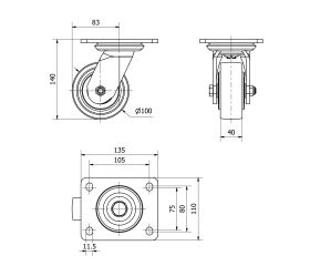 R.GIR.PLACA 10SL100-CIB HIERRO FUNDIDO EJE BOLAS