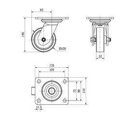 R.GIR.PLACA 10SL100-FT NYLON BLANCO EXTRAFUERTE EJE LISO