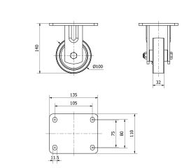 R.FIJA 17SL100-FT NYLON BLANCO EXTRAFUERTE EJE LISO
