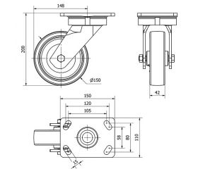 R.GIR.10GT150-PO NYLON BLANCO-POLIUR.ROJO EJE LISO