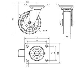 R.GIR.PLACA 10SL125-PO NYLON BLANCO-POLIUR.ROJO EJE LISO