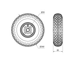 RUEDA NEUMATICA (4 LONAS) RITR260-20-75 NUCLEO METALICO EJE RODILLOS