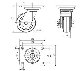 R.GIR.PLACA FRENO 10SLFN100-HGB HIERRO-GOMA NEGRA NATURAL EJE BOLAS