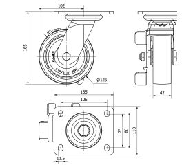 R.GIR.PLACA FRENO 10SLFN125-PO NYLON BLANCO-POLIUR.ROJO EJE LISO