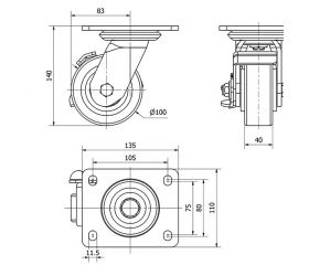 R.GIR.PLACA FRENO 10SLFN100-HUB HIERRO-POLIUR.NARANJA EJE BOLAS