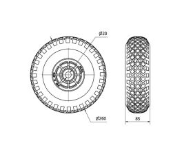RUEDA NEUMATICA RIP260-20-75 NUCLEO POLIAMIX AZUL EJE LISO