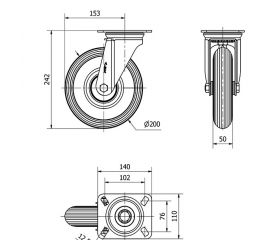 R.GIR.PLACA 10ZV200-RILR METALICO-NEUMATICA GRIS EJE RODILLOS
