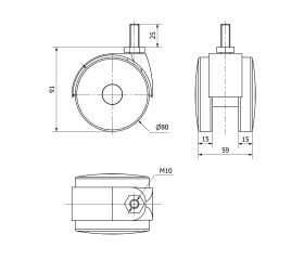 R.GIR.ESPIGA ROSCADA M10x25 50DKG80 POLIAMIX NEGRO