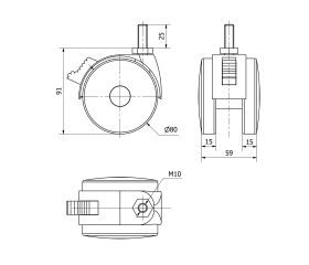 R.GIR.ESPIGA ROSCADA M10x25 FRENO 50DKGF80 POLIAMIX NEGRO
