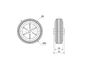 RUEDA PI80-8-35 NUCLEO POLIAMIX Y BANDA GOMA NEGRA EJE LISO