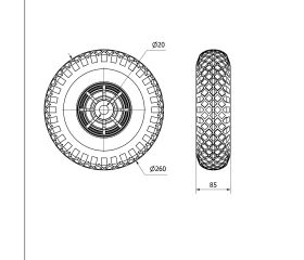 RUEDA IMPINCHABLE RIFN260-20-75 NUCLEO POLIAMIX EJE LISO