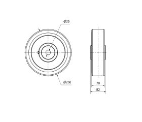 RUEDA HUN250-25-82 NUCLEO HIERRO Y BANDA POLIUR.NARANJA EJE LISO