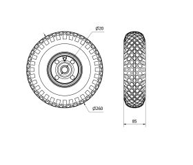 RUEDA NEUMATICA (6 LONAS) RITB260-20-75 NUCLEO METALICO EJE BOLAS