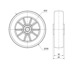RUEDA AUGB200-20-60 NUCLEO ALUMINIO Y BANDA POLIUR.VERDE EJE BOLAS