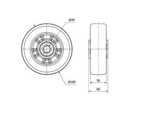 RUEDA AUSB160-20-60 NUCLEO ALUM.Y BANDA POLIUR.BLANCO "VELOCID"BOLAS