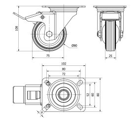R.GIR.PLACA FRENO 120-080-3 CP METALICO-GOMA NEGRA EJE RODILLOS