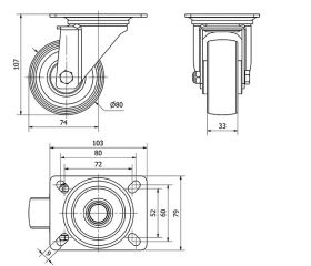 R.GIR.PLACA 130-080-1 CP POLIAMIX BLANCO EJE RODILLOS