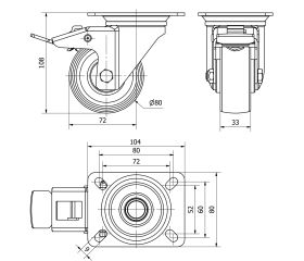 R.GIR.PLACA FRENO 130-080-3 CP POLIAMIX BLANCO EJE RODILLOS