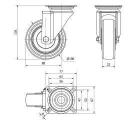 R.GIR.PLACA 300-100-1 CP POLIAMIX-GOMA GRIS EJE BOLAS