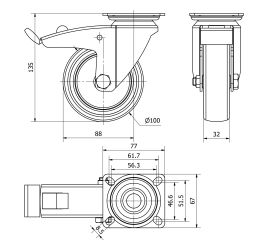 R.GIR.PLACA FRENO 301-100-3 POLIAMIX-GOMA GRIS EJE LISO