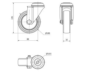 R.GIR.AGUJERO M10 301-100-4 POLIAMIX-GOMA GRIS EJE LISO