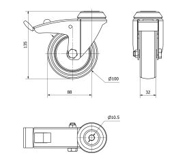 R.GIR.AGUJERO M10 FRENO 301-100-5 POLIAMIX-GOMA GRIS EJE LISO